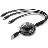 Cable USB Retráctil Vention TRJBBE/ USB Macho - Lightning/ 2xUSB Tipo-C/ Hasta 17.5W/ 10Gbps/ 1.1m/ Negro