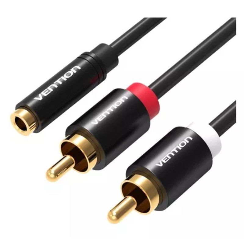 Cable Estéreo Vention VAB-R01-B100/ Jack 3.5 Hembra - 2x RCA Macho/ 1m/ Negro