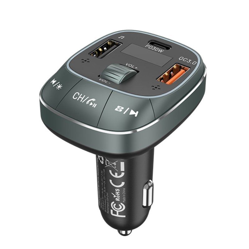 Transmisor FM/ MP3/ Bluetooth Vention FFLB0/ 1xUSB-Tipo C/ 2xUSB/ 30W - Ítem