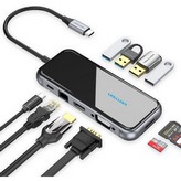 Docking USB Tipo-C Vention TFGHB/ 1xVGA/ 1xHDMI/ 4xUSB/ 1xUSB Tipo-C PD/ 1xRJ45/ 1xLector Tarjetas SD/ Gris