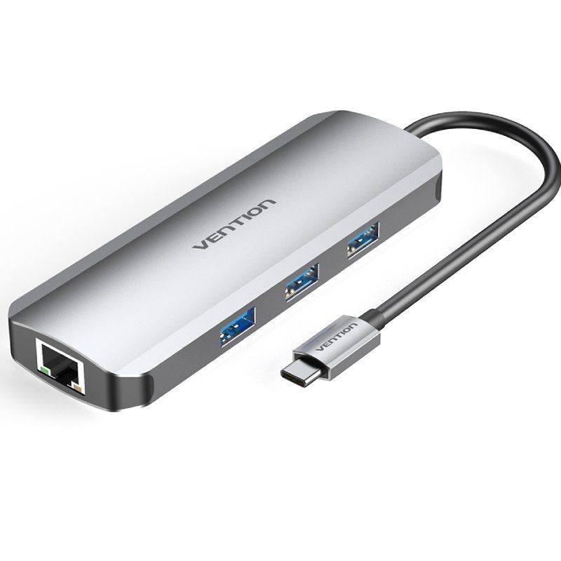 Docking USB Tipo-C Vention TOKHB/ 1xHDMI/ 3xUSB/ 1xUSB Tipo-C PD/ 1xRJ45/ 1xLector Tarjetas SD y MicroSD/ Gris