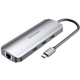 Docking USB Tipo-C Vention TOLHB/ 1xHDMI/ 3xUSB/ 1xUSB Tipo-C PD/ 1xRJ45/ 1xLector Tarjetas SD/ 1x MicroSD/ Jack 3.5/ Gris