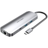 Docking USB Tipo-C Vention TOMHB/ 1xHDMI/ 2xUSB/ 1xUSB Tipo-C/ 1xUSB Tipo-C PD/ 1xRJ45/ 1xLector Tarjetas SD y MicroSD/ Jack 3.5/ Gris